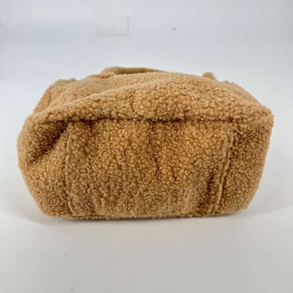 J. Crew Small Sherpa Teddy Bear Fur Tote Bag Camel Tan Top Handle Zipper Closure - Picture 5 of 7